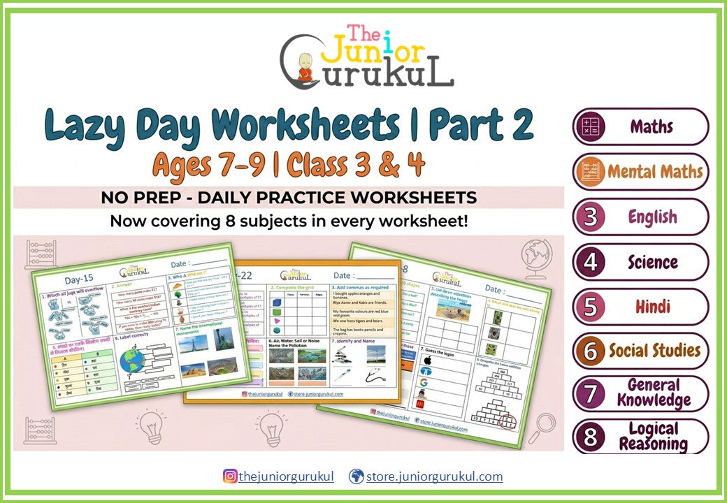 7 to 9 years Lazy Day Worksheets | Part 2 | E- copy