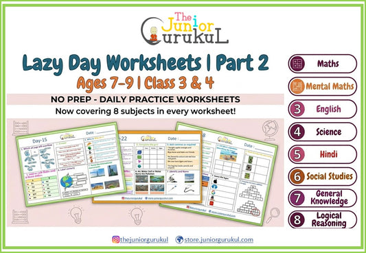 7 to 9 years Lazy Day Worksheets | Part 2 | E- copy