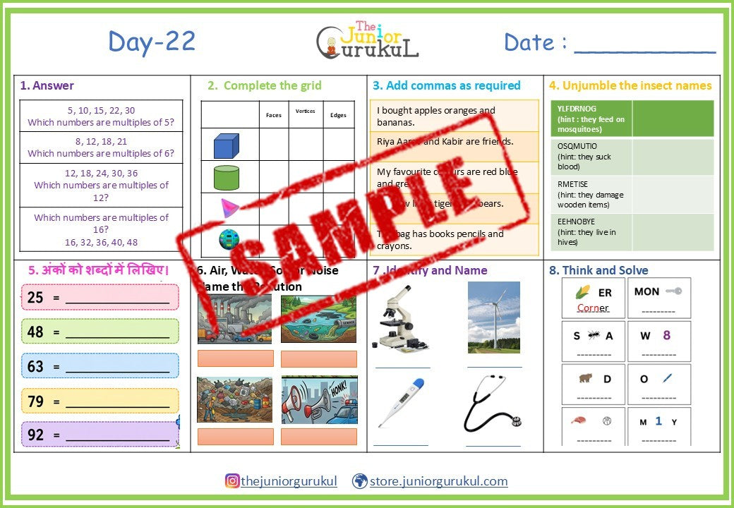 7 to 9 years Lazy Day Worksheets | Part 2 | E- copy
