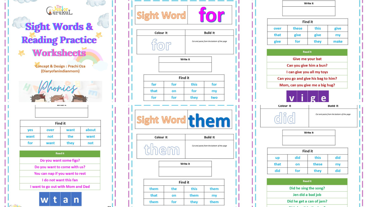 The Sight Words & Reading Practice Worksheet set (Printed Set)